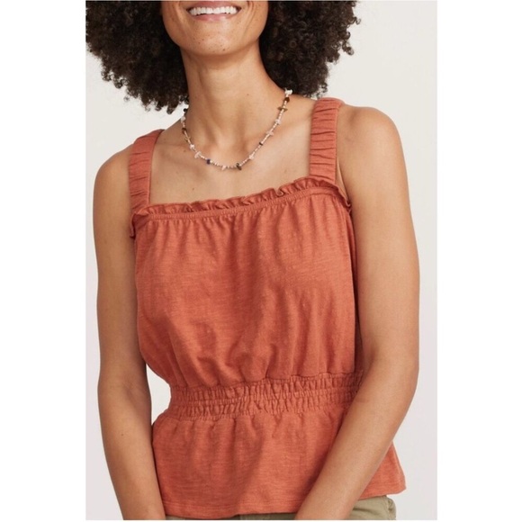 NWT Marine Layer Dylan Smocked Cotton Tank In Baked Clay Burnt Orange Size Small - Picture 1 of 8